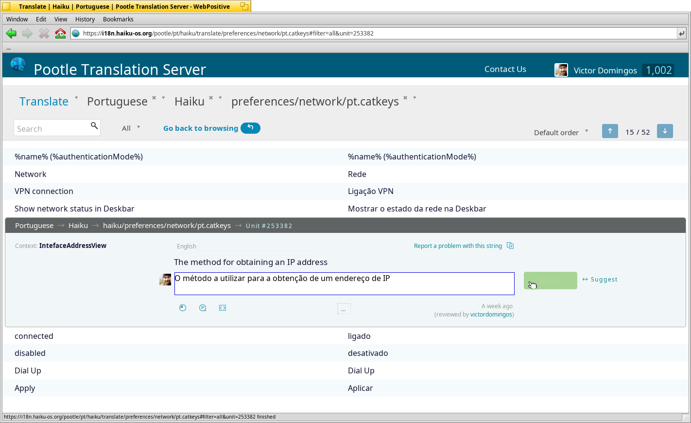 Translating Haiku using Haiku itself, Pootle Translation Server in WebPositive window
